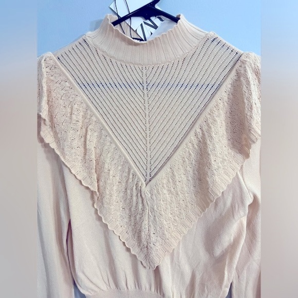 Zara Dollette knit long ruffle sleeve blouse Sz small beige/tan NWT! - Picture 7 of 14